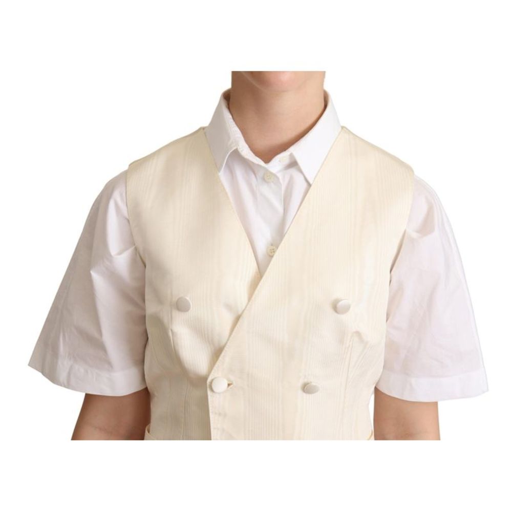 Dolce & Gabbana Dolce Gabbana Beige Silk Sleeveless Waistcoat Vest - Picture 4 of 4
